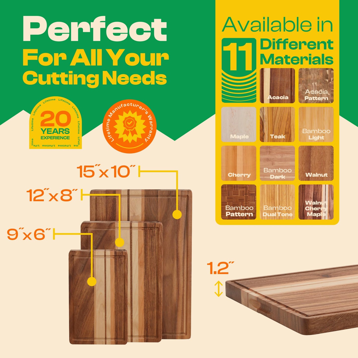 Riveira Premium Maple/Cherry/Walnut Wood Cutting Board – Versatile and Durable: Set Of 3 Pcs Rectangular Wooden Cutting Board – Natural Wooden Cutting Boards For Kitchen - Complete Cutting Boards