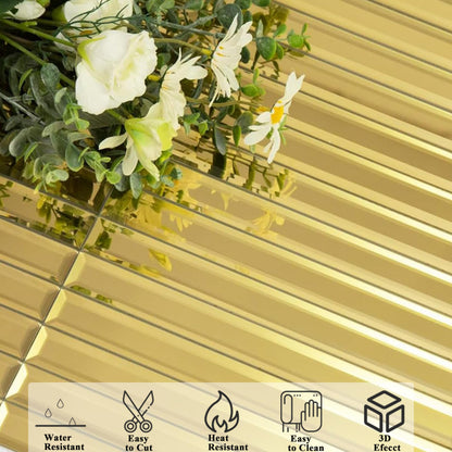 Diflart Beveled Mirror Backsplash Tiles for Kitchen, Gold Strip, 12x12 Inch, Mirror TIile for Bathroom Accent Wall, Pack of 5 Sq.ft