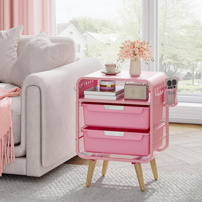 SYKIARIOL Pink Nightstand, Cute End Table with Storage Drawer, Kids Nightstand for Bedroom Furniture, Bedside Table Small Desk Coffee Table for Living Room, Dorm, Office