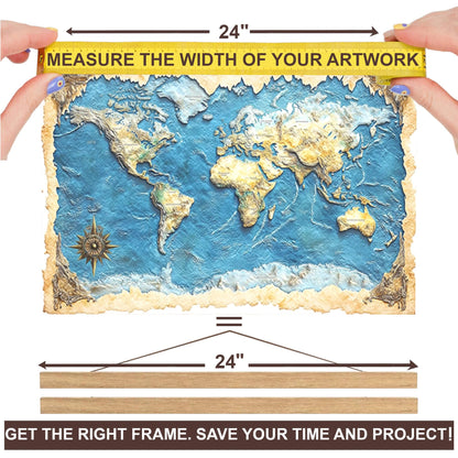 DACRI HOME Magnetic Poster Hanger Frame, Sturdy Magnetic Poster Frame 24x18 24x30 24x36 with Teak Wood, Strong Magnets for Hanging Prints, Maps, Pictures, Scroll Wall Art (24 Inch, Teak)