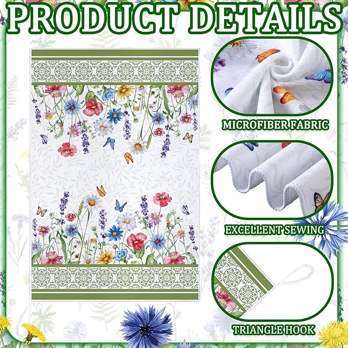 Geyoga 6 Pcs Spring Floral Kitchen Towels Flamingo Dish Hand Towels Sunflower