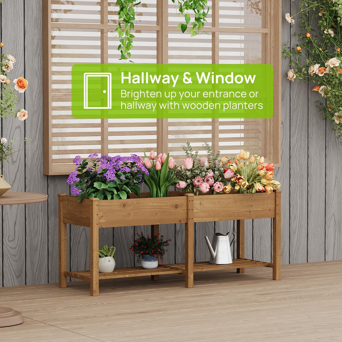 72x24x30.7in Wood Raised Garden Bed with Legs Wooden Planter Box with Storage Shelf Elevated Wood Planter Box for Vegetables Flowers Herbs Garden Planter for Backyard Patio Balcony (Brown, Large)
