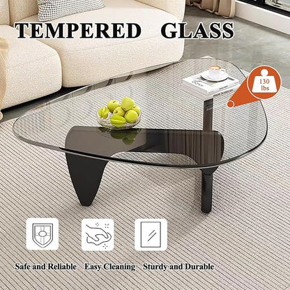 Glass Coffee Table, Mid Century Modern Coffee Table, Coffee Table for Living Room Center Table Suitable for Bedroom Living Room Reception Office Tables (Black/Transparent, Large)