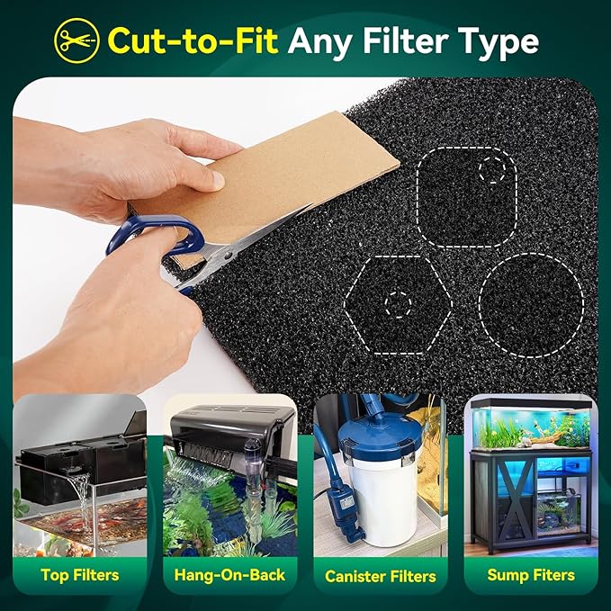 Borlech Aquarium Bio Filter Sponge Pad - Cut-to-Size Aquarium Filter Media for Fish Tank, Pond, Sump - Mechanical & Biological Filtration (18.5"x18.5"x1.6", 20PPI, 2 Pack)