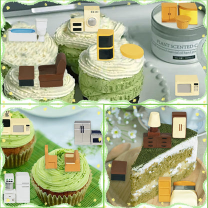 Hiawbon 31PCS Miniature Furniture Set, 1：48 Scale Resin Miniature Accessories and Furniture, Kitchen Bathroom and Living Room Set, Miniature Furniture Kit for Fairy Garden Home Decor