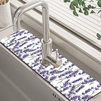 Watercolor Lavender Bunches Kitchen Sink Splash Guard Mat Absorbent Fast Drying