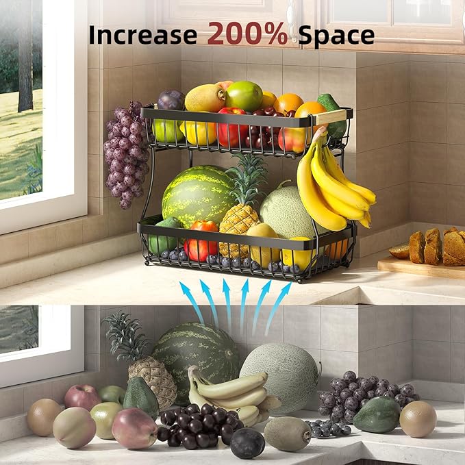 2 Tier Large Fruit Basket for Kitchen Counter