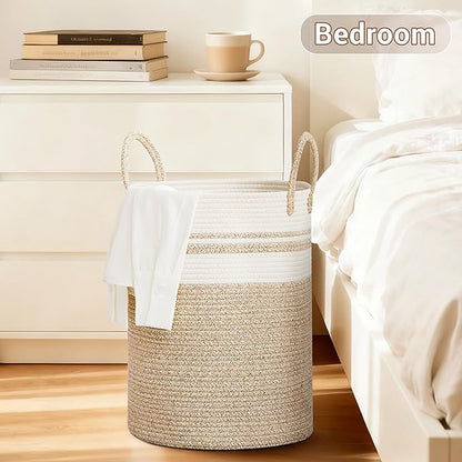 Tall Laundry Basket with Handles, 100L Portable Dirty Clothes Hamper, Boho