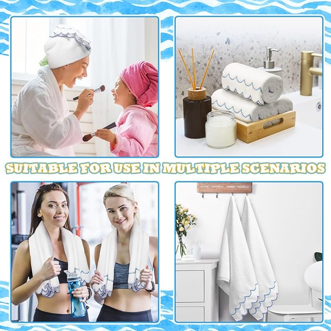 2 Pcs Scalloped Hand Towels 100% Cotton Fingertip Towels