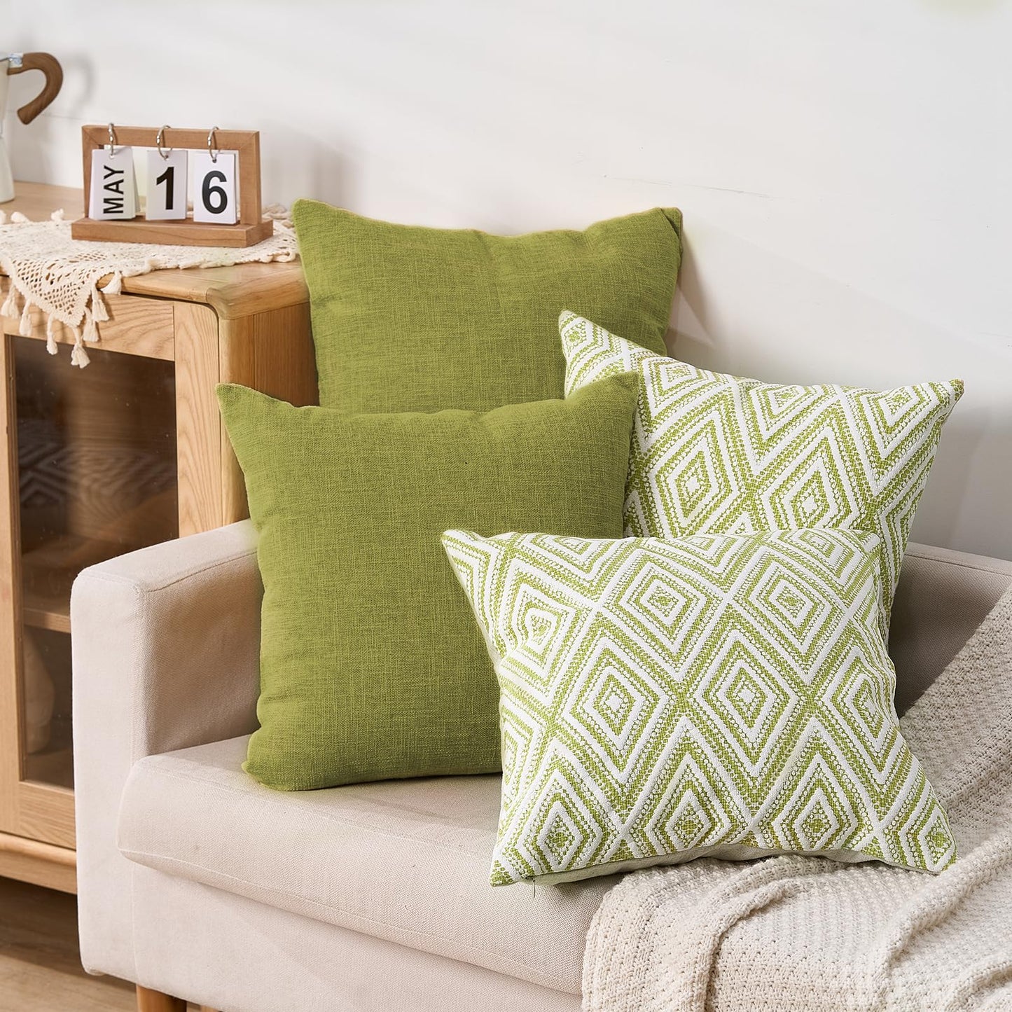 HPUK Decorative Throw Pillow Covers Set of 4 Square Couch Pillows Linen Cushion Cover for Couch Sofa Living Room, 18"x18" inches, Blue