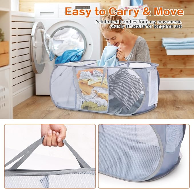 Durable Collapsible Foldable Pop Up Laundry Hamper, Sturdy 3 Compartments