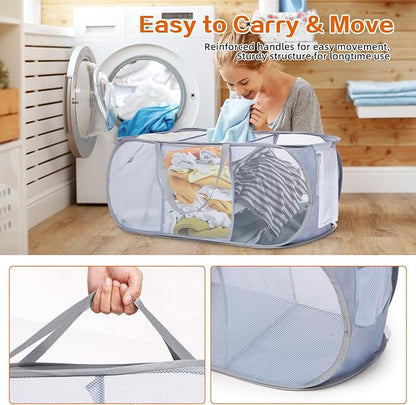 Durable Collapsible Foldable Pop Up Laundry Hamper, Sturdy 3 Compartments