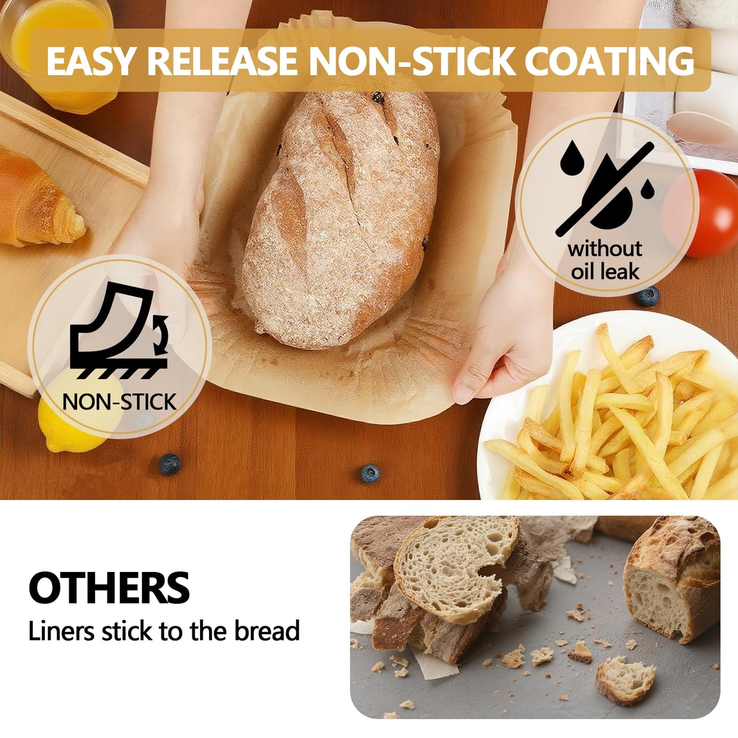 UBeesize 9-Inch Air Fryer Parchment Liners - 200 Pack, Square Non-Stick Disposable Paper Sheets for Microwave & Air Fryers, Unbleached Baking Sheets (8-Inch Base)