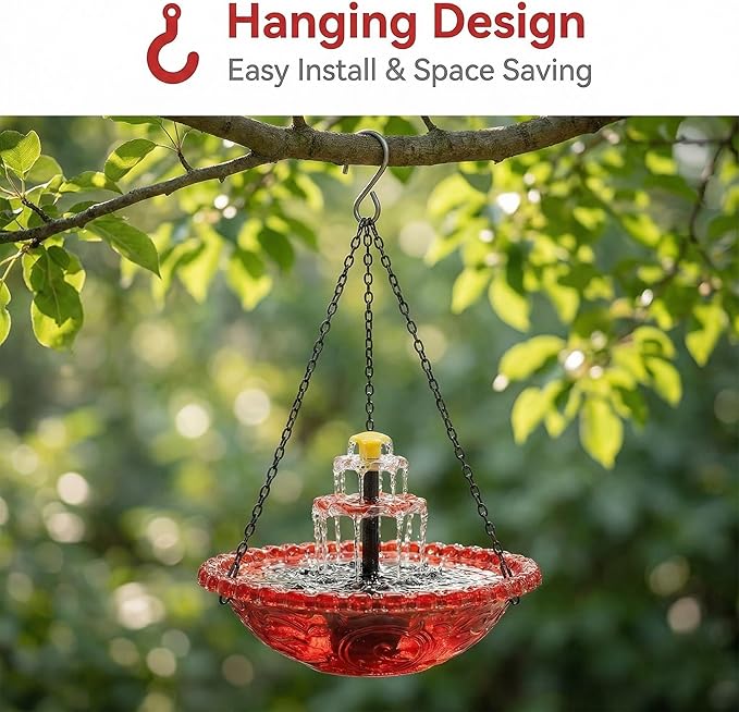 Solar Cascade Hanging Bird Bath Fountain, 2026 Upgraded Hanging Bird Bath with Flowing Water for Outdoors Garden Patio Backyard Lawn Decor (Blue)