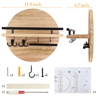 Gurfuy Key Holder for Wall with Shelf - Wood Mail Organizer and Rack with Shelf Hooks Wall Mounted for Entryway Decor Magazines Letter Storage Farmhouse Living Room Bedroom Doorway (Nature)