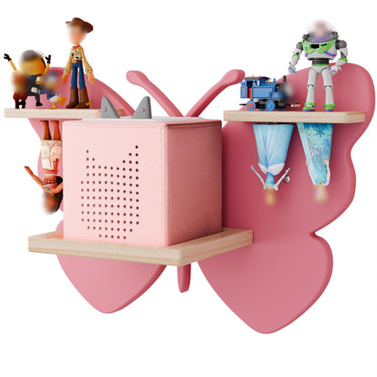 Eostbe Butterfly Tonie Shelf - Pink Magnetic Wooden Floating Shelf for 8-12 Tonie Figures, Cute Wall Mounted Kids' Tonie Storage