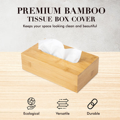 JUSK Design Tissue Box Holder - Modern, Minimalist, and Durable Wooden Tissue Box with Sliding Bottom, Easy-Refill- Premium-Quality Bamboo Tissue Box Cover, Fits 120-Count Box, Short Rectangular