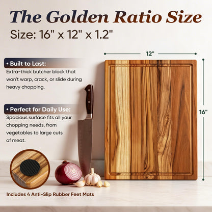 Teak Wood Cutting Board 16" x 12" Thick Wooden Cutting Boards for Kitchen