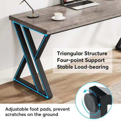 Tribesigns Writing Computer Desk, 55 inch Heavy Duty Study Desk with Z-Shaped Metal Leg, Modern Simple Home Office Computer Desk, Grey