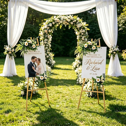 GRENTY 2 Pack Gold Easel Stand for Wedding Signs – No Assembly Needed, Heavy Duty Metal Display Stand for Art, Welcome Signs, Posters, Pictures, Paintings, and Floor Décor