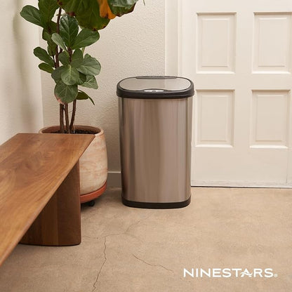 Ninestars 13 Gallon Oval Automatic Trash Can, 50L Touchless Motion Sensor Kitchen Garbage Can with Odor-Sealing Lid, Silver Stainless Steel