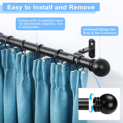 AMZSEVEN Curtain Rods for Windows 16 to 48 Inches, Curtain Rod Max Adjustable Length of 60 IN, 1" Diameter Drapery Rods Round Finials, Black, Pack of 1