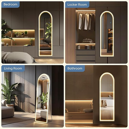 OLIXIS 16"x 60" Arched LED Full Length Mirror with Lights, Standing Lighted Floor Full Body Mirror with 3 Color Lighting, Wall Mounted Mirrors for Bedroom, Home, Entryway with Tempered Glass