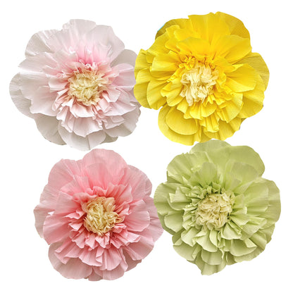 Mybbshower Crepe Paper Flower for Wall Psprt Pom Pom Decor Girls Birthday Party Backdrop Baby Shower Nursery Room Decoration Pack of 4 (Blush Yellow Mint)