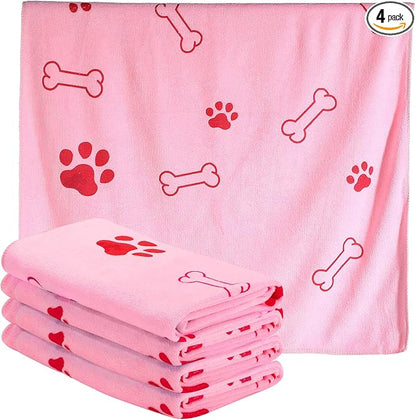 Chumia 4 Pcs Dog Towels for Drying Dog Puppy Bulk Microfiber Absorbent Paw Towel Pet Bathing Supplies Quick Drying for Medium Cats Pets Shower(24 x 40 Inch,Pink)