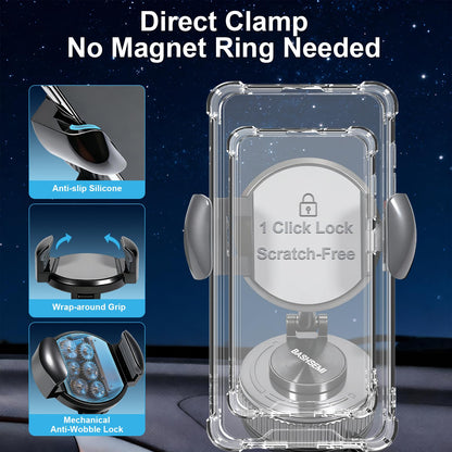BASHSEMI Windshield & Dashboard Rotate-Lock Phone Mount – 360° Rotate Folding Car Phone Holder with Strong Suction Base & Adjustable Arm for Smartphone