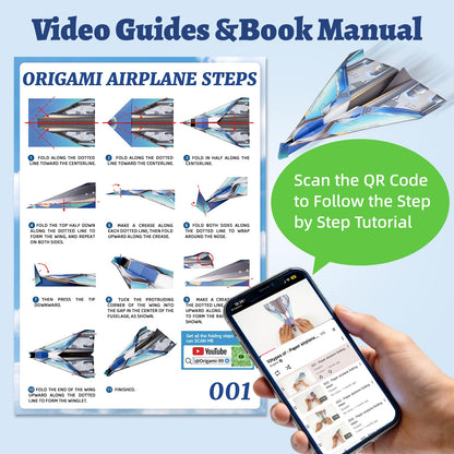 hapray 60 Sheets Paper Airplane Kit, Art and Crafts for Kids with Paper Airplane Instructions Book & Video, Stocking Stuffers for Boys Girls, Birthday Easter Kids Activities Crafts Gifts