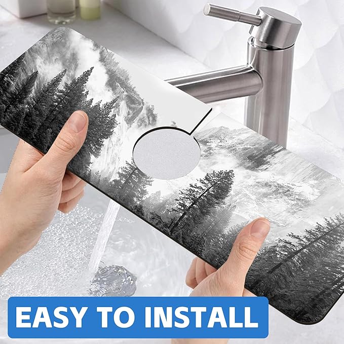 Winter Forest Mountain Sink Faucet Absorbing Mat Splash Guard Draining Mat Fast