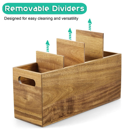 ALELION Acacia Wood Utensil Holder with Removable Divider - 4 Compartment Wooden Utensil Caddy Organizer for Kitchen Counter - Cooking Utensil Crock for Countertop