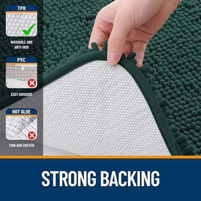 OLANLY Bathroom Runner Rugs 59x24, Soft Absorbent Chenille Bath Rugs, Rubber Backing Quick Dry, Machine Washable Long Bath Mats for Bathroom, Tub and Shower, Home Decor Accessories, Blackish Green