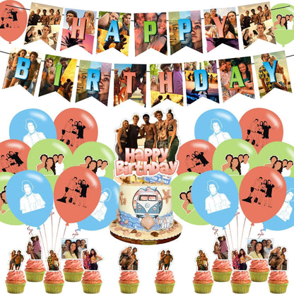 Birthday Party Supplies,Outer Balloons Decorations for Banks Party Happy Birthday Balloons, Cupcake Toppers, Cake Toppers