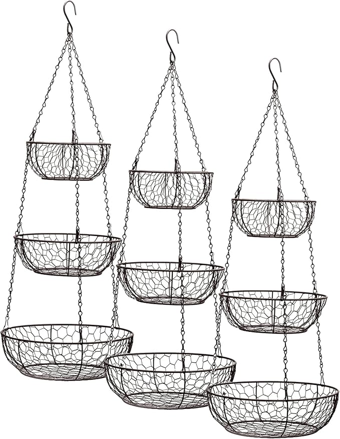 RSVP International Hanging Storage Collection 3-Tier Baskets, Bronze Chicken