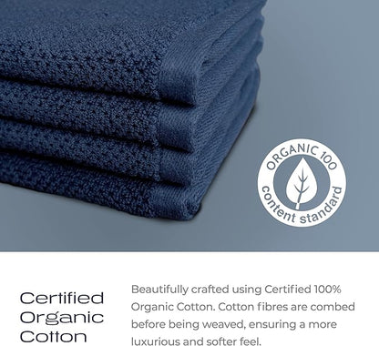 Luxury Silver-Infused Navy Blue Washcloths 4-Pack Set, 12.9"x12.9"