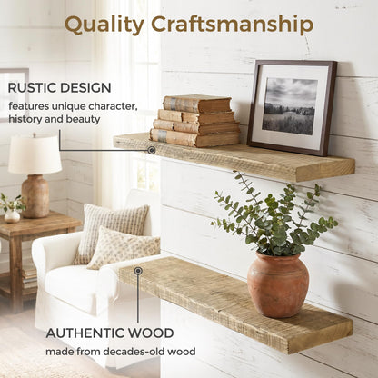 Axeman 55 Inch Rustic Wooden Floating Shelves for Wall|Solid Reclaimed Wood Wall Mounted Shelves with Invisible Brackets for Books Bathroom Kitchen Storage|8 Inch Deep|1 Pack, Natural