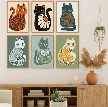Jethami 6 Pack Paint by Numbers Kit for Adults Beginner, Easy Cute Cat DIY Painting Canvas Art Kit for Home Wall Decor 8x12 in