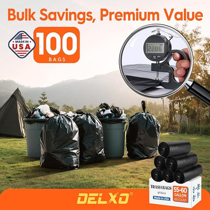 Delxo 55-60 Gallon Trash Bags, Durable & Puncture-Resistant Plastic Bolsas para