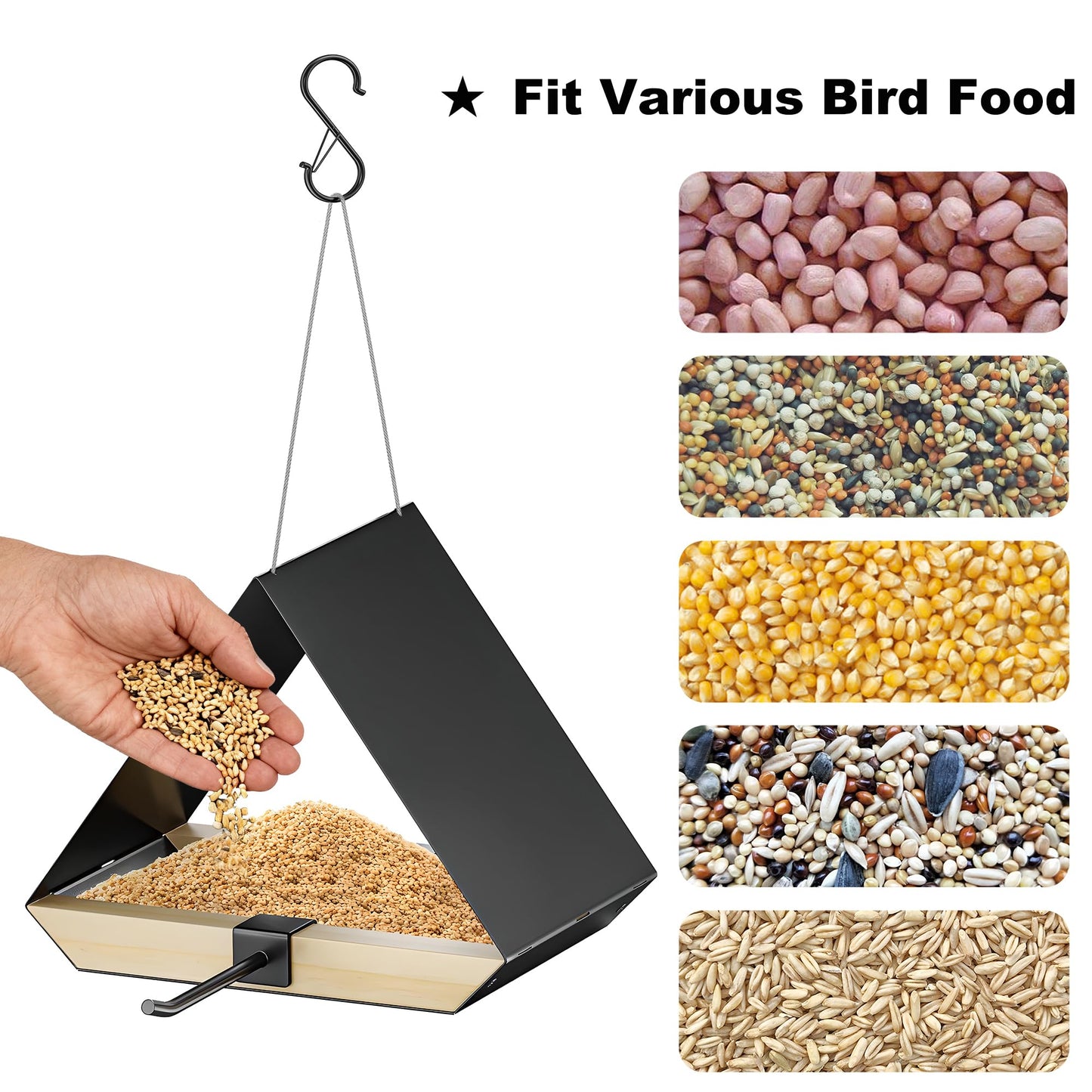 HOSUN Black Sturdy Metal Roof Bird Feeder - Durable Outdoor Hanging, Easy to Clean, Metal Mesh Ventilated, Bird Watching Gift & Garden Decor for Cardinals, Bluebirds & Wild Birds
