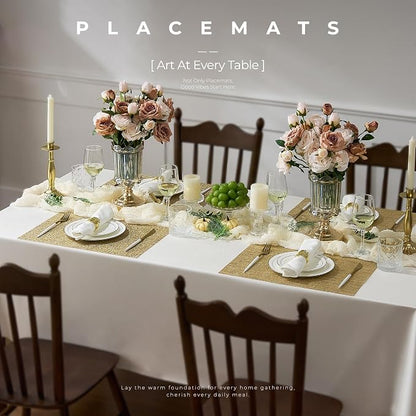 Leetaltree Gold Placemats Set of 4 - Heat Resistant Non-Slip Place mats for Dining Table, Washable Durable PVC Vinyl Woven Table Mats(Luxury Gold, 4)