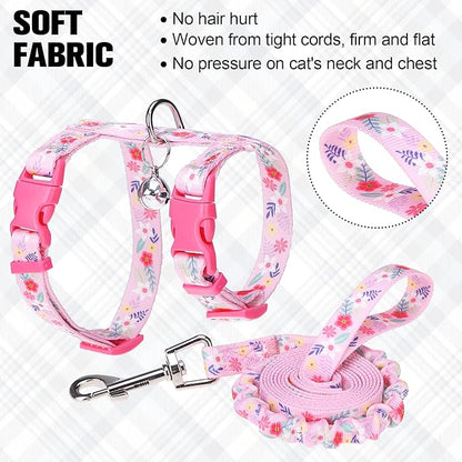BEAUTYZOO Cat Harness and Leash Set Escape Proof for Walking, Kitten Soft Adjustable Vest Harnesses for Small Medium Large Cats, Easy Control Breathable Plaid Ribbon Nylon for Outdoor Indoor Use