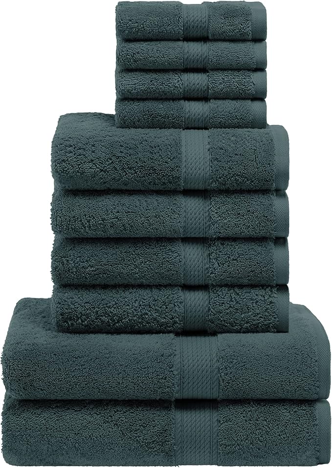 SUPERIOR Egyptian Cotton Pile 10 Piece Towel Set, Includes 2 Bath, 4 Hand