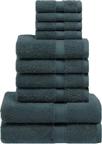 SUPERIOR Egyptian Cotton Pile 10 Piece Towel Set, Includes 2 Bath, 4 Hand
