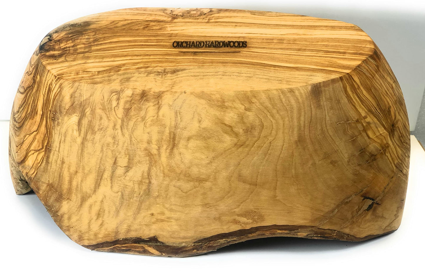 ORCHARD HARDWOODS 12" Rustic Oval Artisan Olive Wood Dough Bowl Bread Basket Boat Shaped - Live bark edge. Farmhouse Decor for Fruit, Salads, Snacks, Popcorn. In Lg 10" or XL 12". (XL 12x6-7x4)