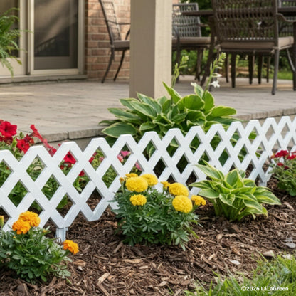 LaLaGreen Garden Edging Border (23x8.5 Inch, 10 Pack) White Plastic Fence Panels, Landscape Edging for Yard Lawn Patio Pathways Trees, Decorative Flower Bed Borders Outdoor Style Decor