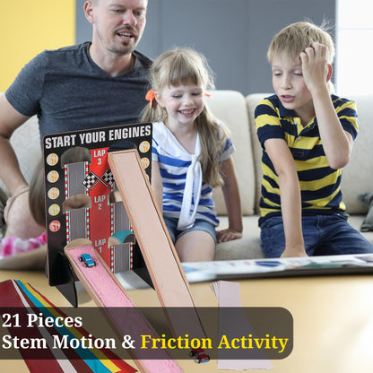 Fun Express STEM Motion & Friction Science Kit for Kids Age 5-12 - 21 Piece Educational Learning Resources with Wooden Ramp | Physics Engineering Toys for Classroom & Homeschool Experiments
