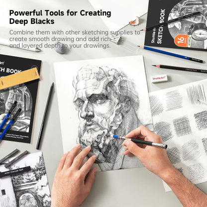 Shuttle Art 52 Pack Drawing Pencils Set, Professional Art Kit with Graphite Charcoal Sticks, Drawing Pad in Portable Case, Ideal for Kids and Adults Artists