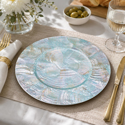 i-lan 2-Pack 13" Mother of Pearl Charger Plates – Shell-Inlaid Wooden Platters for Dining, Party & Luxury Décor – Elegant Dinnerware Placemats, Ideal Housewarming or Holiday Gift
